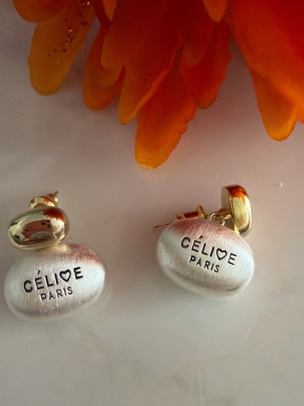 Celine Paris Silver and Gold Drop Earrings